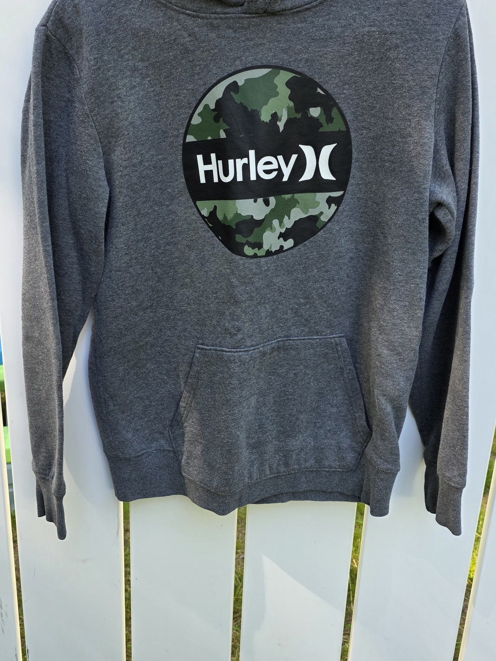 Hurley Gray Crewneck Sweatshirt with Green Camo Logo